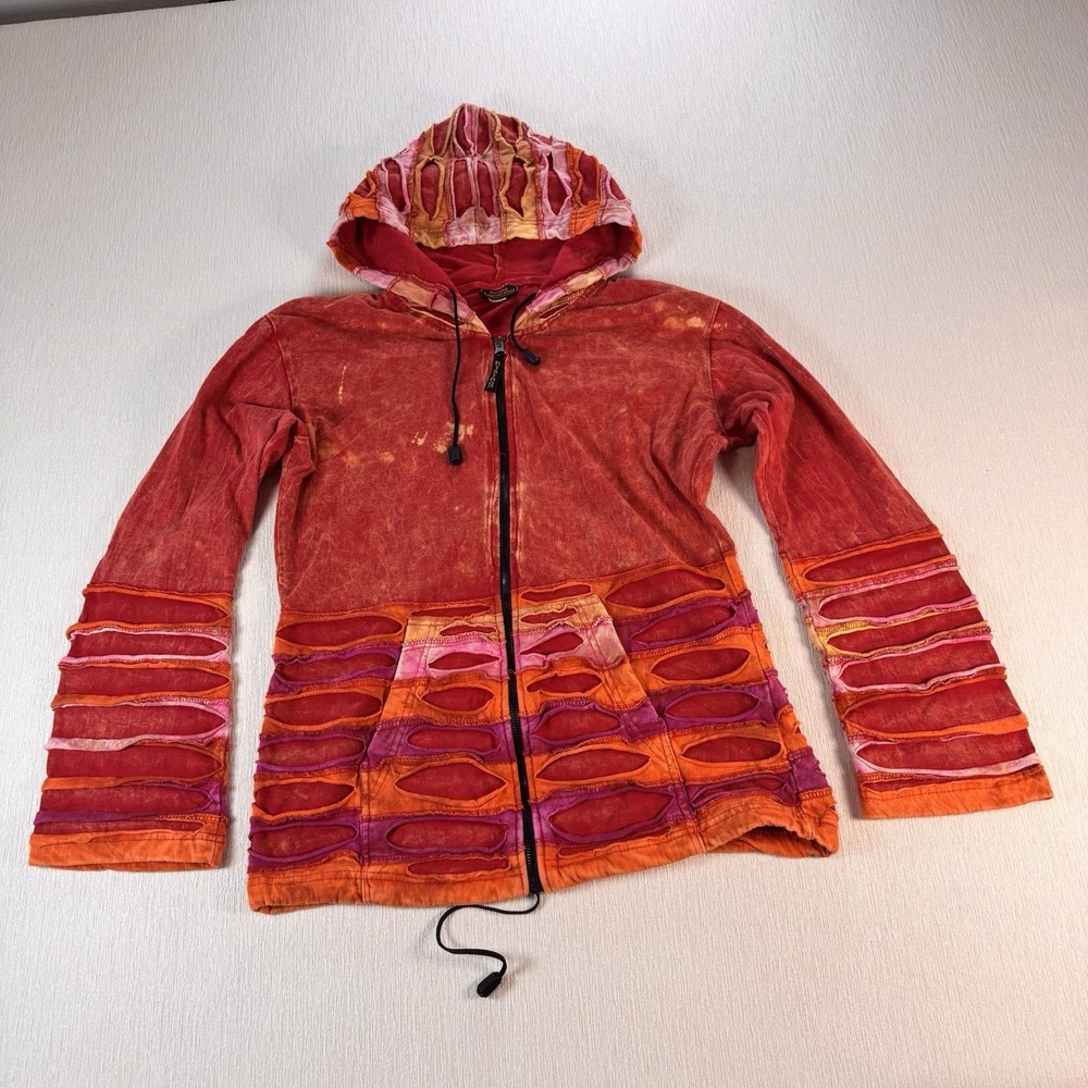 Rising International Full Zip Y2k Boho 90s Size S Multicolor Patchwork Hoodie